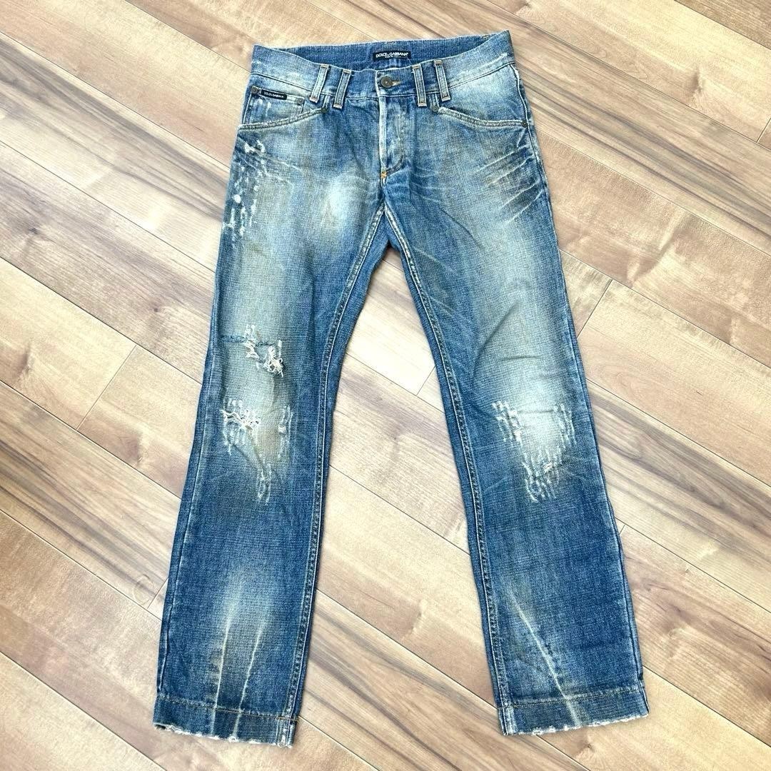 パンツ Dolce & Gabbana logo bit damage denim Dolce & Gabbana Distressed Denim Jeans Gold Logo Plate Size 46 M