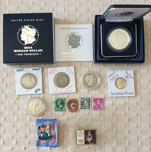 1-2024 PROOF MORGAN SILVER DOLLAR 1-1875 SEATED LIBERTY HALF AND MORE!