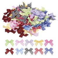 100X Mini-Gingham-Band-Schleifen, Kariertes Stoff-Satinband, Blumenschleife #7