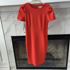 Calvin Klein Women Size 8 Seamed Scuba Crepe Sheath Dress. Orange Zipper Back