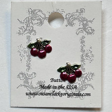 Vintage Susan Clarke Originals "Cherries" Buttons Made in the USA Hand Painted
