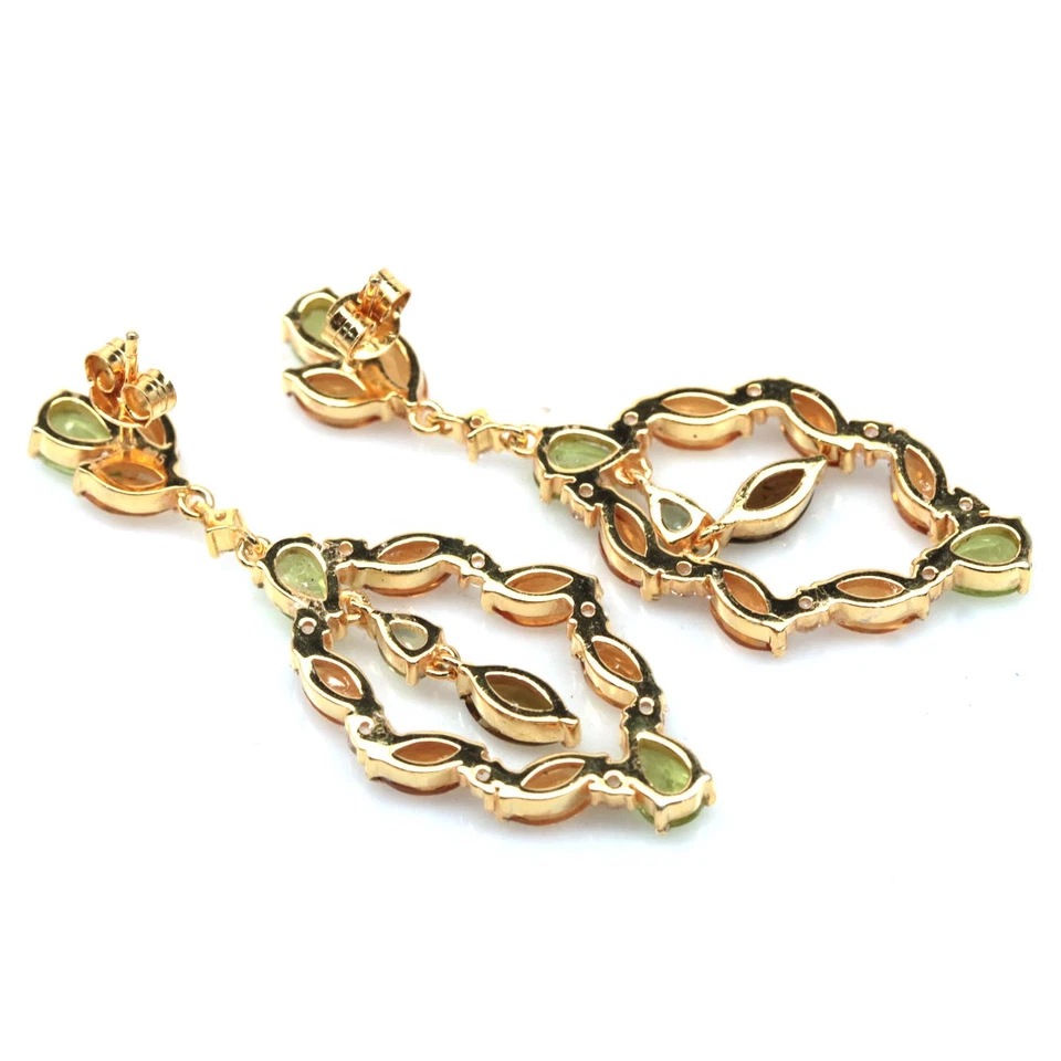 Thai Handmade 4 x 6 mm. Green Peridot, Tourmaline, Citrine & Zircon Earrings - Image 3 of 4