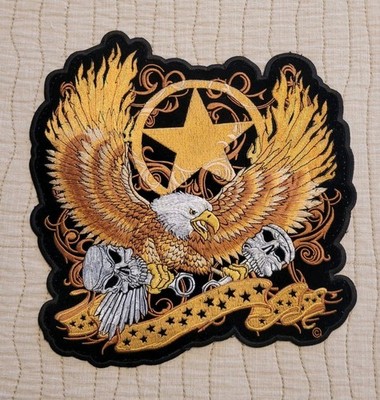 Large Eagle With Flaming Wings & Star Patch, Biker Patch 10 X 10.5 Inches