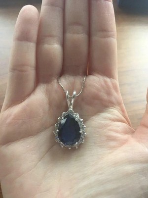3.ct Saphir Anhänger Birne Natürlicher Diamant Heiligenschein 14k Massiv Weiß...