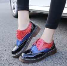 Women  s Red, Blue,Black Spliced Brogue Wing Tip Oxfords Lace Up Rubber Sole 9/41