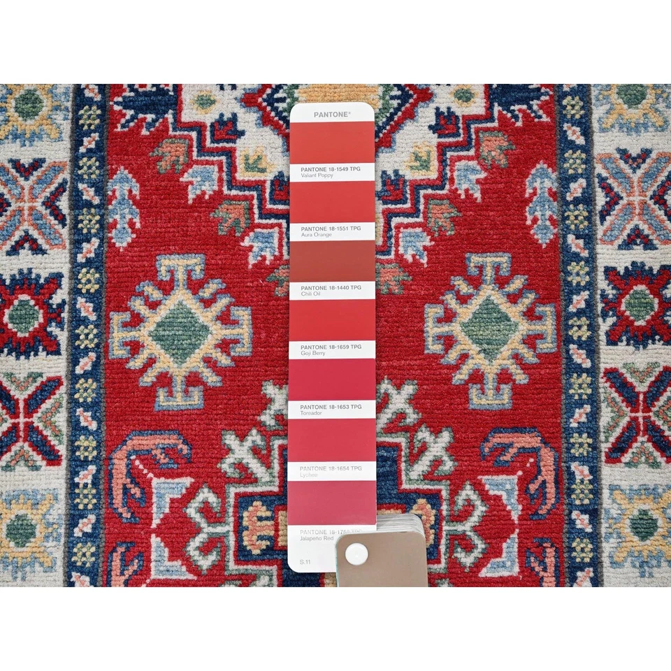 2'x5'9" Red Kazak with Medallions Design Hand Knotted Soft Wool Runner Rug R506 - Image 4 of 4