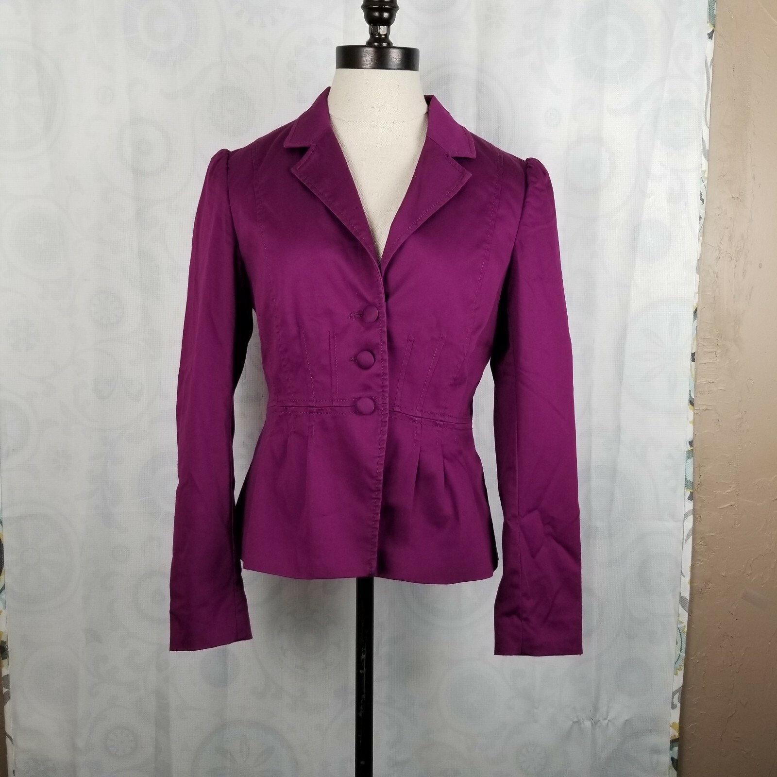 H\u0026M Purple Fitted Peplum Button-front 