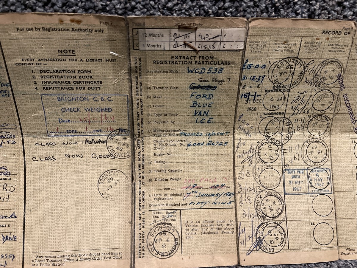 FORD THAMES 400E VAN 1959 CLASSIC VINTAGE RF60 LOGBOOK MEMORABILIA