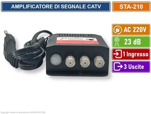 AMPLIFICATORE DI SEGNALE TV GUADAGNO 20dB 1 INGR. 3 USCITE BANDA DA 47 A 862MHZ - Foto 3 di 5