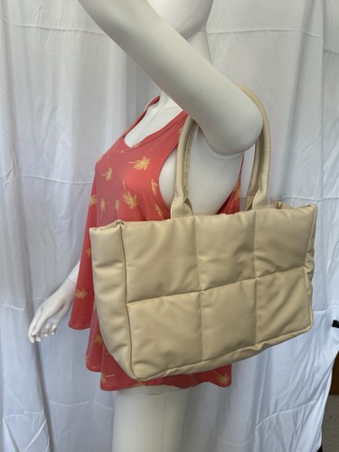 Ulta Cream Puffer Tote Bag With Handles Beige Tote Bag - Picture 4 of 6
