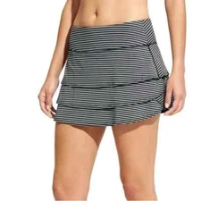 $59 ATHLETA M Skort Track Stripe Swagger Black/Gray Tiered Stretch Pickleball
