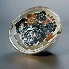 Vintage Circle Ceramic Ashtray Floral Design