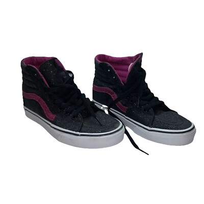 Vans Sk8-Hi Shoes Size Skateboard Shoes Black Glitter With Pink Stripe 