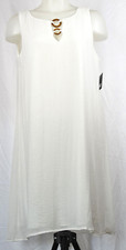 NEW NWT Tacera White Sleeveless Chiffon-Overlay Shift Dress M