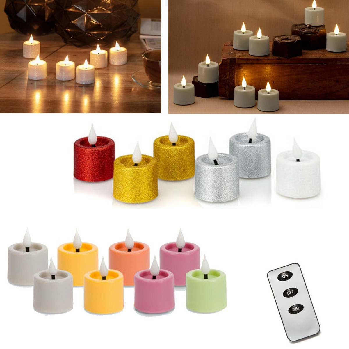 LED Teelichter mit Fernbedienung 8er/6er,4er Votivkerzen,Timer,Echtflamme Kerzen