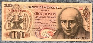 1977 Mexico 10 Pesos Miguel Hidalgo Mexican banknote billete SERIE PREFIX
