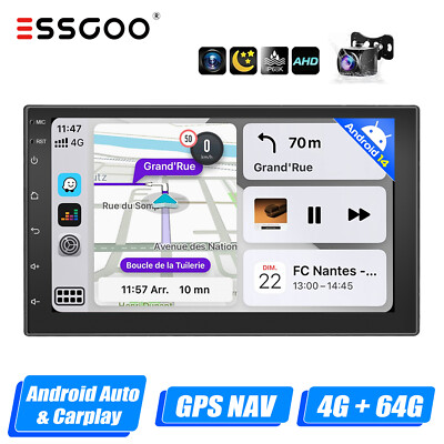 7'' 2 DIN Android 14 Apple Carplay Stereo GPS Navigation WIFI Radio 4+64G Camera