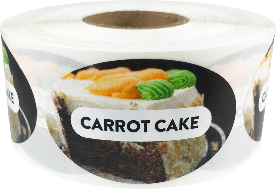INSTOCKLABELS.COM Carrot Cake Grocery Market Food Stickers, 1.25 x 2 Inches, 500 Labels on a Roll