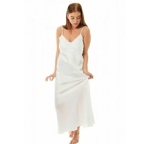 Damen Frauen langes Nachthemd Satin Spitze Nachthemd V-Ausschnitt Sling solide Dessous - Bild 9 von 14