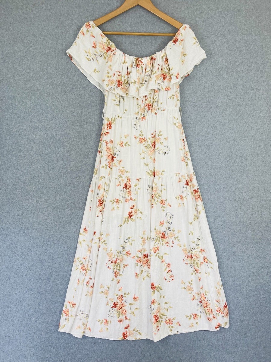 LINEN LUX Dress Womens 10 Daisy Bell Off the Shoulder Maxi White