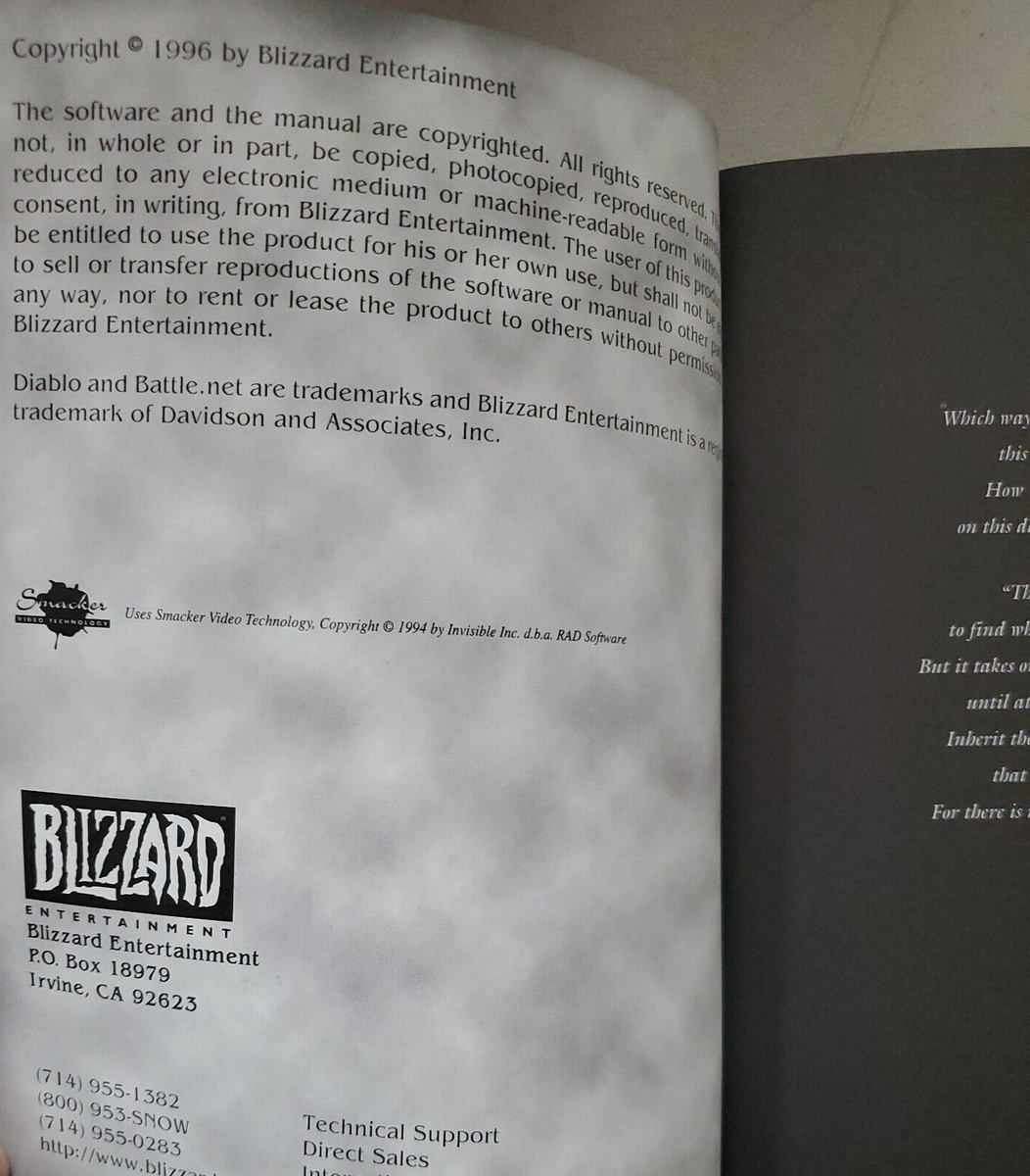 Diablo PC (Windows 95/NT and Mac) Manual Only NO DISC 1997