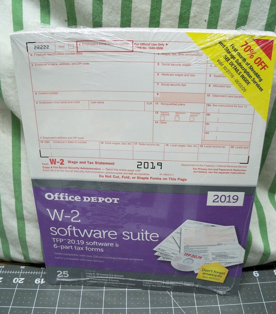 Office Depot W-2 Software Suite 2019 2-Up 6-Part 25 Pk Laser Tax 