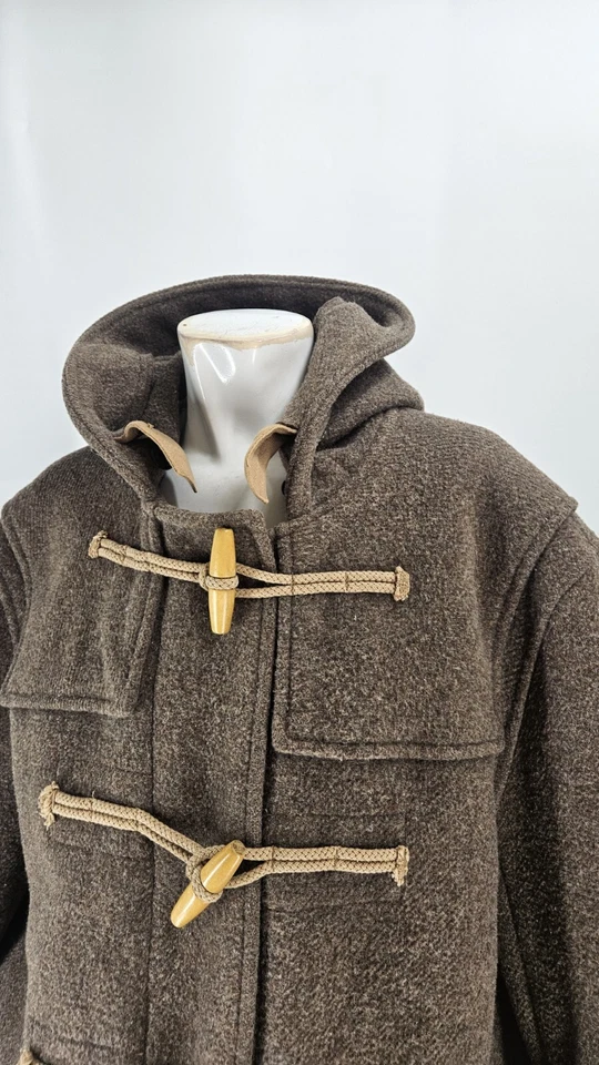 J Crew Men's Coat Large Brown Heritage Collection Moon Wool Toggle Button Hooded - Image 3 of 4