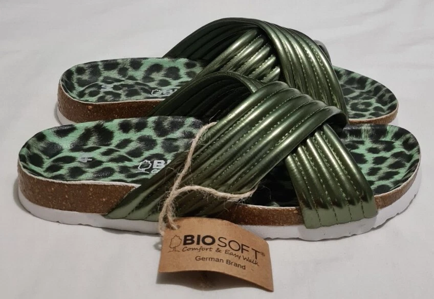 Bio Soft Criss Cross Strap Sandals Metallic Green Size uk 7 eu 40
