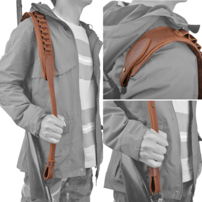 Buffalo Hide Leather Rifle Cartridge Shell Holder Sling For .308,.357,12GA .22LR