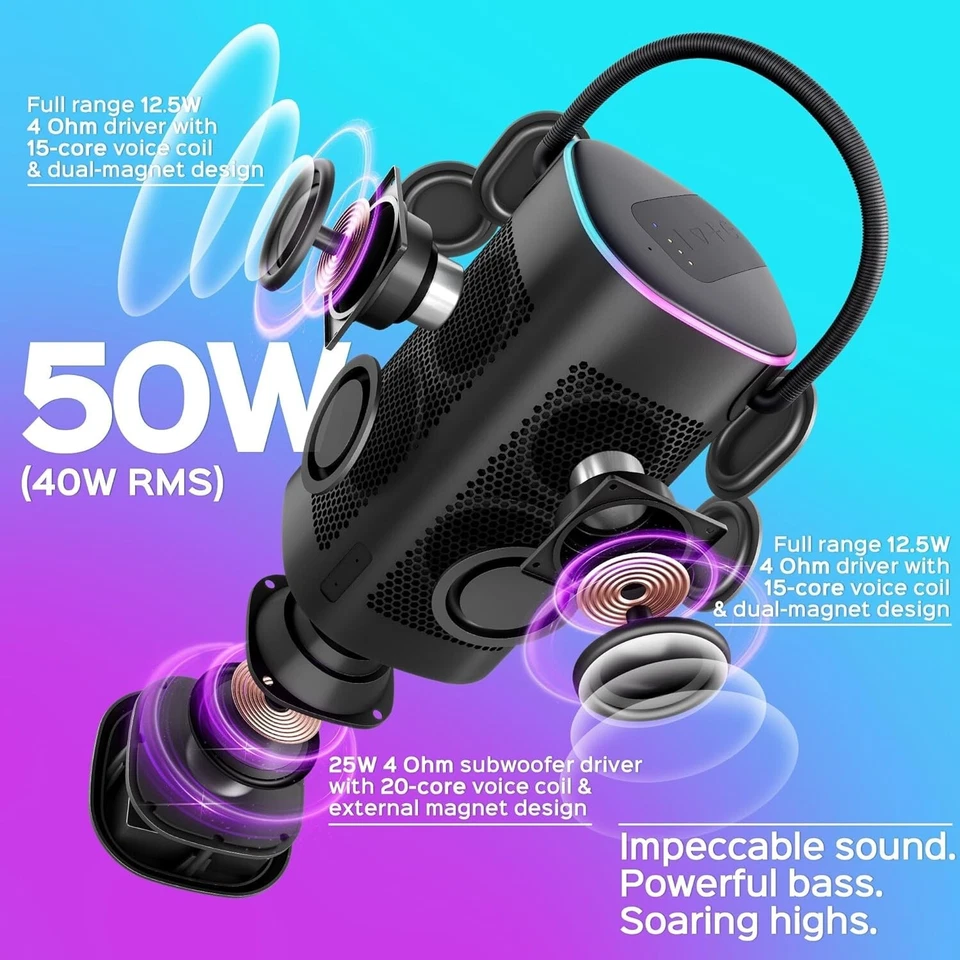 TREBLAB HD-Force - Altavoz Bluetooth Portátil IPX6 Altavoces Inalámbricos Impermeables Foto 2 de 3