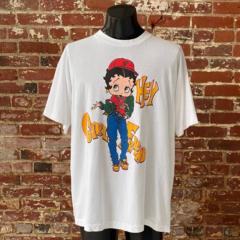 90s Vintage Betty Boop Hey Girlfriend White Short Sleeve T-Shirt QT2075