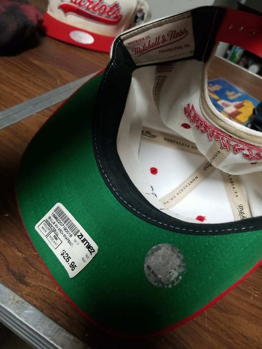 Mitchell & Ness Chicago Bulls Snapback Hat Cap White/Red/Black Letter & Red Logo