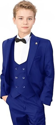 Boys Suits Tuxedo Slim Fit 3 Piece For Kids Wedding Formal Suit Jacket Vest Pant - Picture 25 of 31