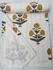 Indian Hand block Print Kantha Quilt blanket Cotton king Bedspread Gudari Throw