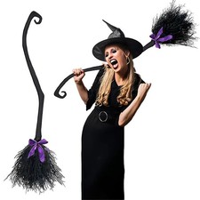 Halloween Witch Broom Decorations Magic Plastic Scary Prop Cosplay Suitable For