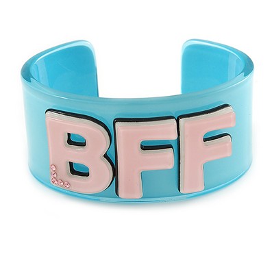 Hellblau/hellrosa ''BFF'' Acryl Armreif Armband Armreif (Erwachsenengröße) - 19 cm L