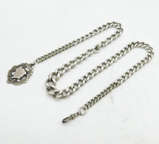Art Deco Chunky Sterling Silver Graduating Curb Link Watch Chain Antique