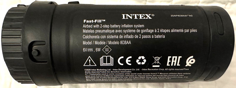 Intex Fast-Fill Air Pump Model 1638AA 2-step inflation System 4-AA 4x1.5V=6V