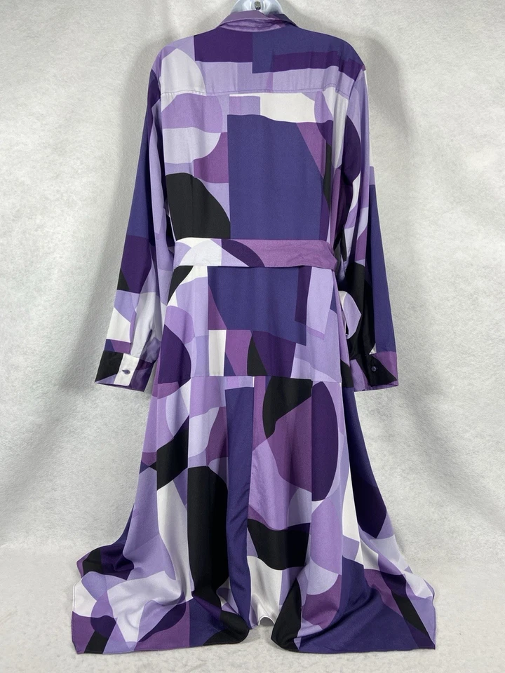 Calvin Shirt Dress Women’s 18W Purple White Abstract Long Sleeves - Image 4 of 4