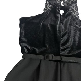 Spence Jumpsuit Womens 10 Black Velvet Keyhole Halter Lace Back Belted Straight