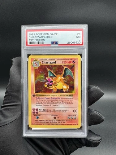 1999 Pokemon Base Set 1st Edition Shadowless Charizard #4 THICK STAMP - PSA 7