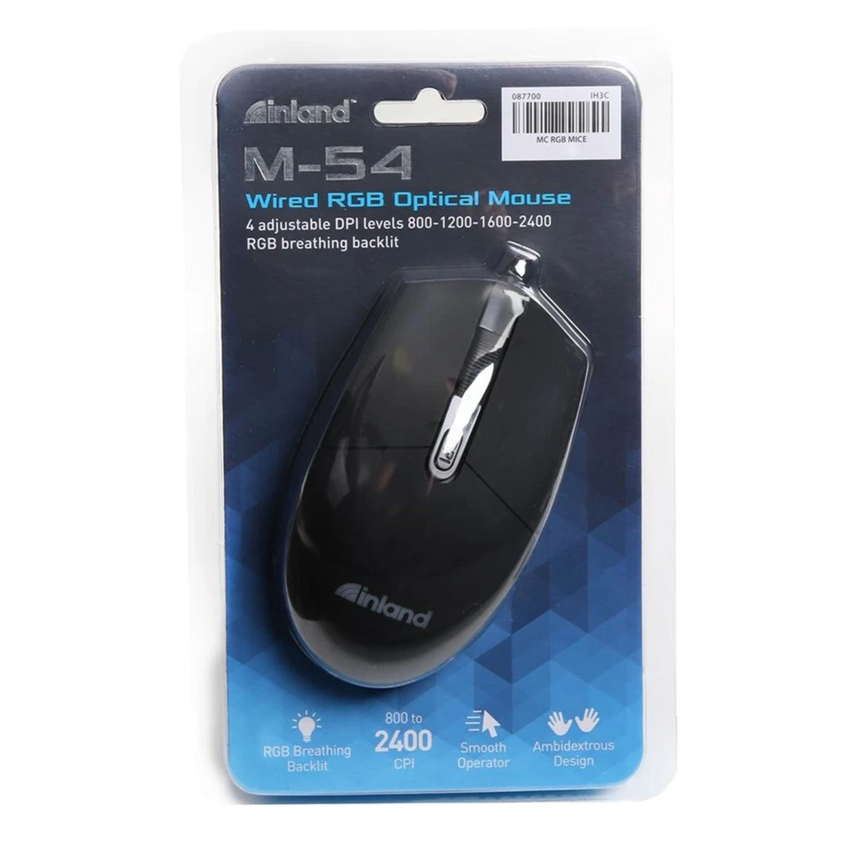 INLAND M-54 RGB ESPORT GAMING MOUSE WIRED PC MAC ANDROID CHROME LINUX #087700 - Image 2 of 4