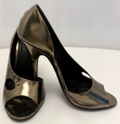 Vintage Givenchy Metallic Bronze D'Orsay Open-Toe Pumps Size 38