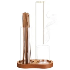 2 in 1 Incense Holder for Sticks, Incense Burner Holder with Glass Ash Storage 