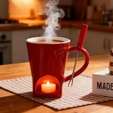 Chocolate Fondue Ceramic Pot Set for Candy, Soup, Snacks Tealight Heated