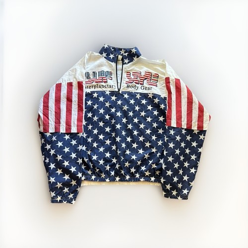 Vintage Surf Style 1/4 Zip Windbreaker Jacket One Size USA Flag All Over Print - Picture 2 of 7