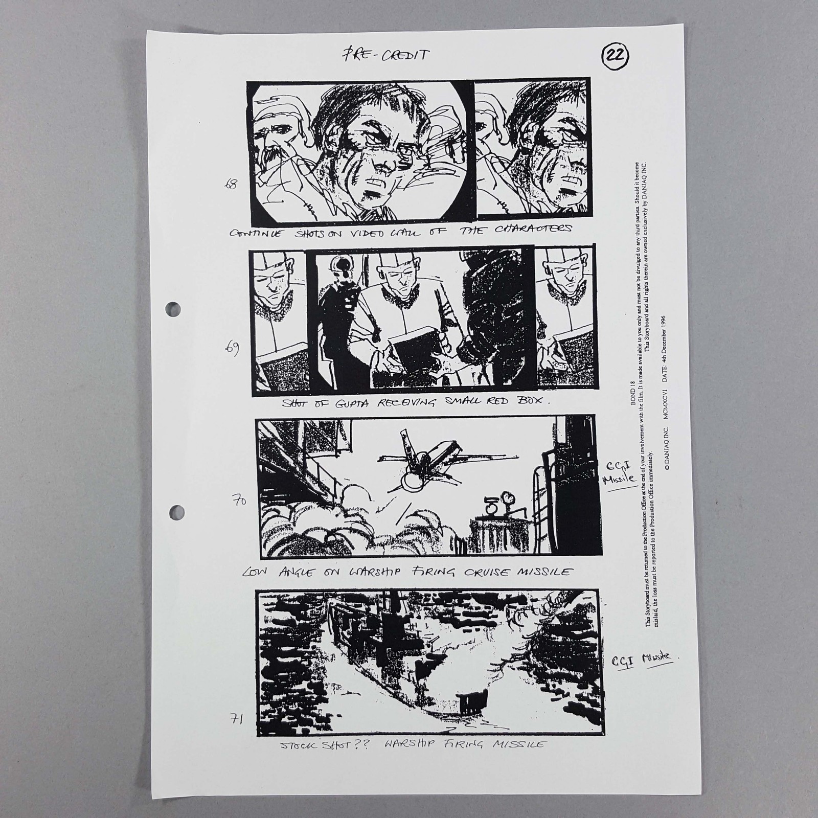 Tomorrow Never Dies Pre-Credit Storyboard Warship Missile Launch Shots 68-71