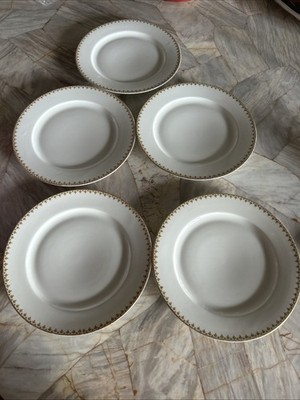 Limoges France T&V Dinner Plates Set Of 5 Green/orange Pattern On Rim