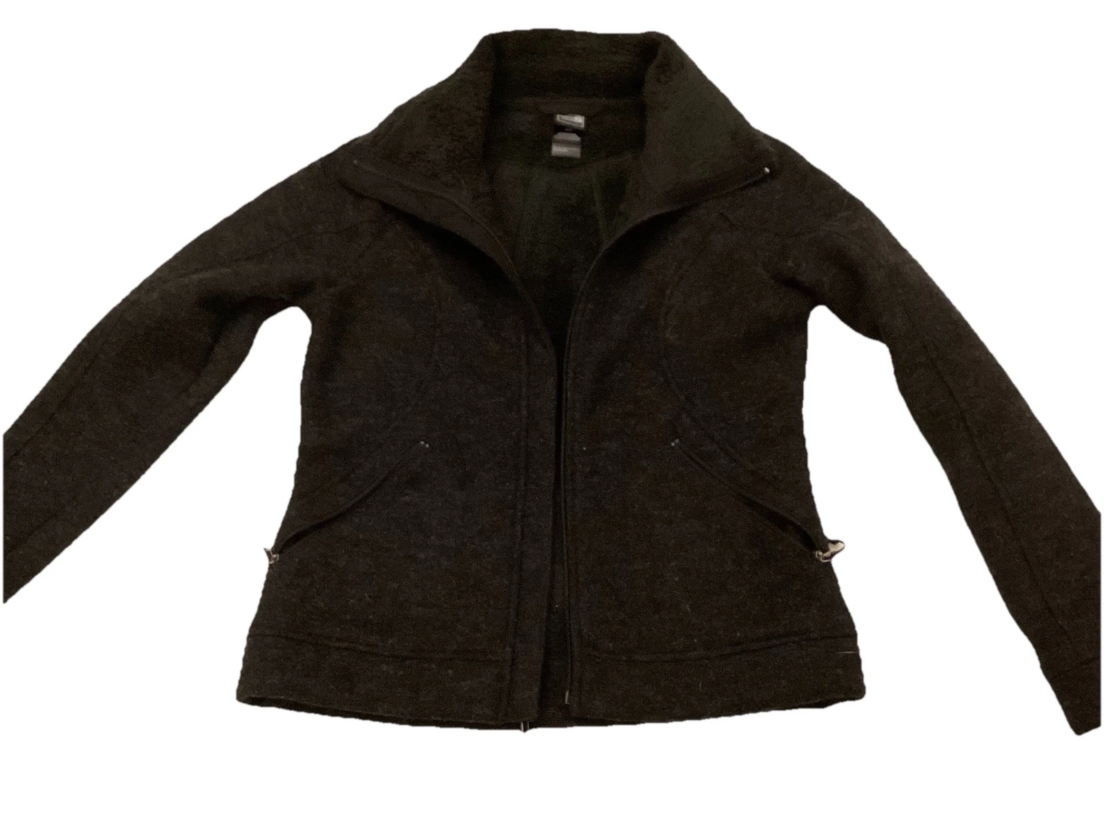 The North Face Polyester Wool Blend Jacket Womens M Black Zip Up Fleece Lined