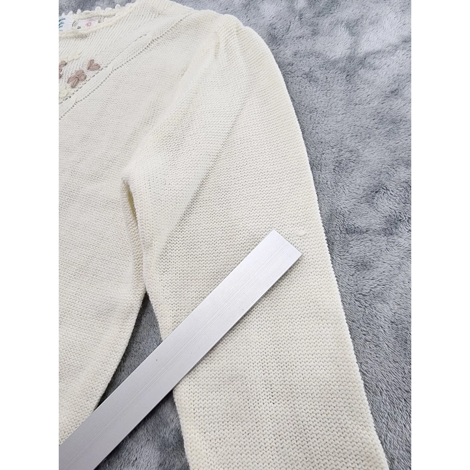 Suéter Vintage Años 70 Bordado Cuentas Cuello Redondo Talla L Crema Bronceado Ramie Acrílico Foto 3 de 4